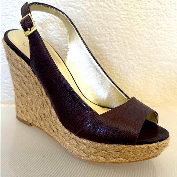 Jessica Simpson Brown Wedge Slingback Espadrilles - Picture 1 of 7